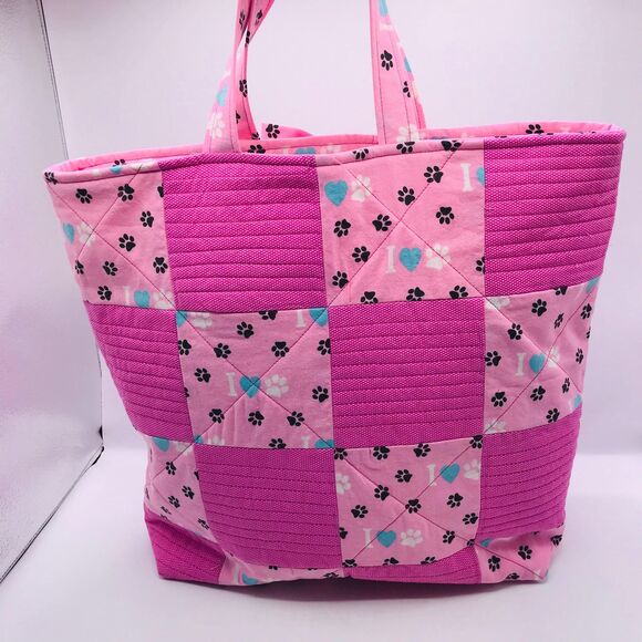 Handmade Tote Bag: Puppy Love Handbag Pink, Teal, Animal Lover Large Bow - Picture 8 of 11